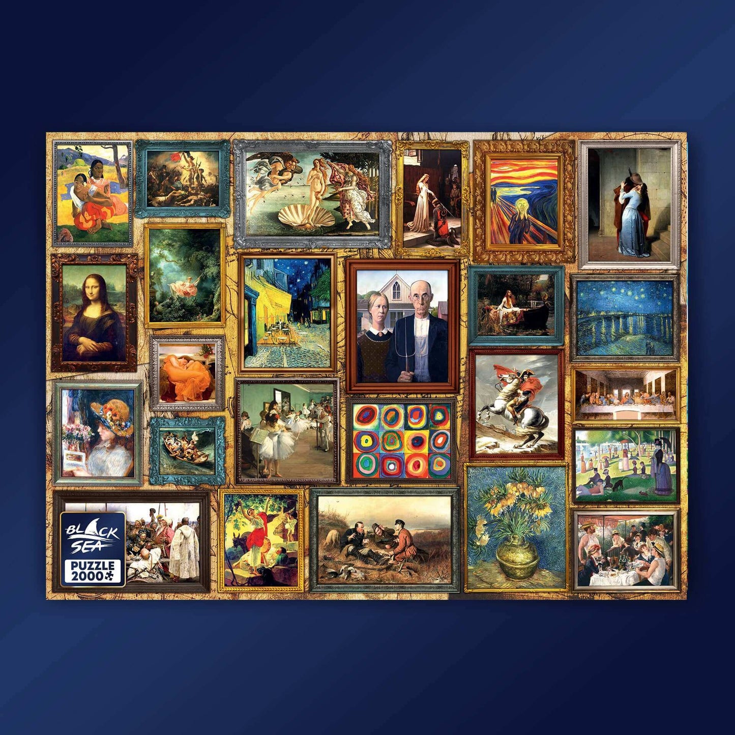 Puzzle Black Sea 2000 pieces - World's Greatest Paintings, Why enjoy just one painting when you could have 25? In front of you is a skillful collage made up of some of the greatest artworks of the visual arts, amongst which are masterpieces like Mona Lisa