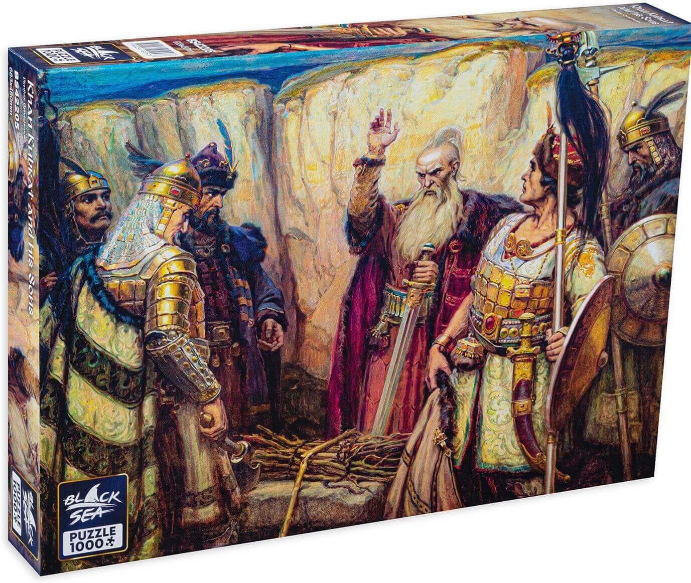 Puzzle Black Sea Premium 1000 pieces - Khan Kubrat and his Sons, The Legend of Khan Kubrat’s testament, masterfully recreated on the canvas by the artist Dimitar Gudzhenov reads that one day the creator of Old Great Bulgaria called his sons to give them h