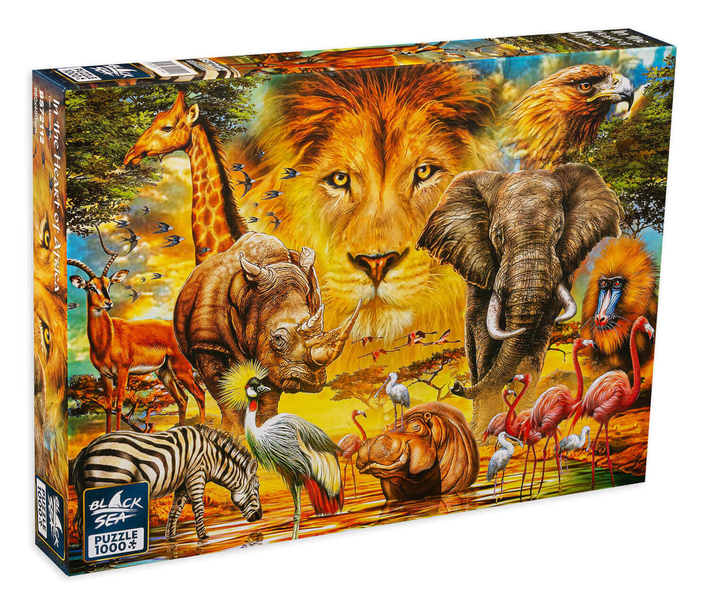 Puzzle Black Sea 1000 pieces - In the heart of africa, Under the scorching sunrays in the African savanna that drain the life from the grass and make the air burn your lungs, animals seek refuge around the few remaining water basins. There they coexist pe