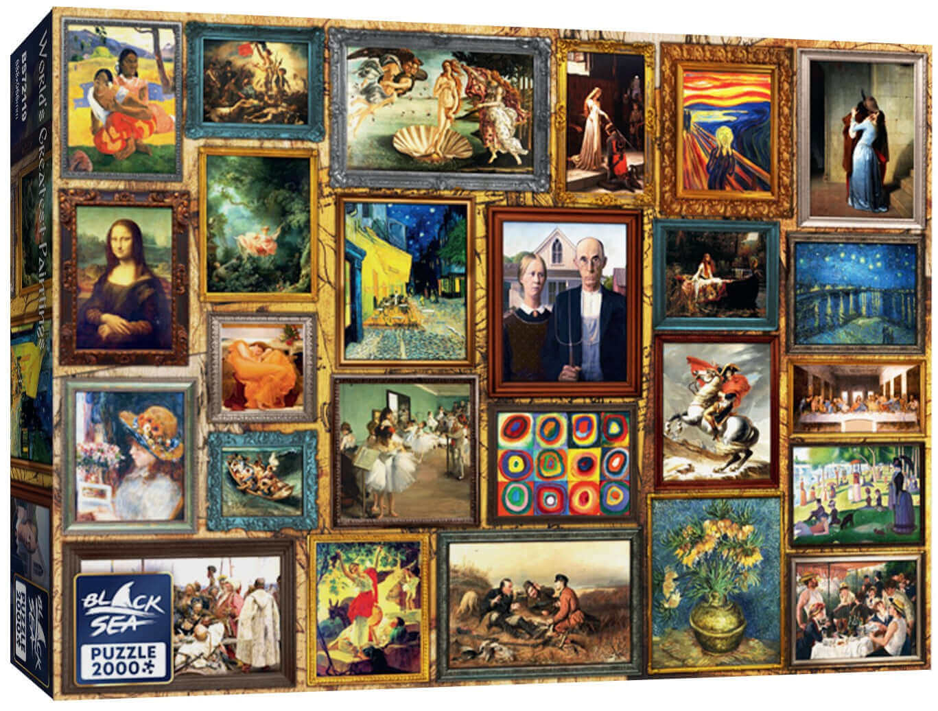 Puzzle Black Sea 2000 pieces - World's Greatest Paintings, Why enjoy just one painting when you could have 25? In front of you is a skillful collage made up of some of the greatest artworks of the visual arts, amongst which are masterpieces like Mona Lisa