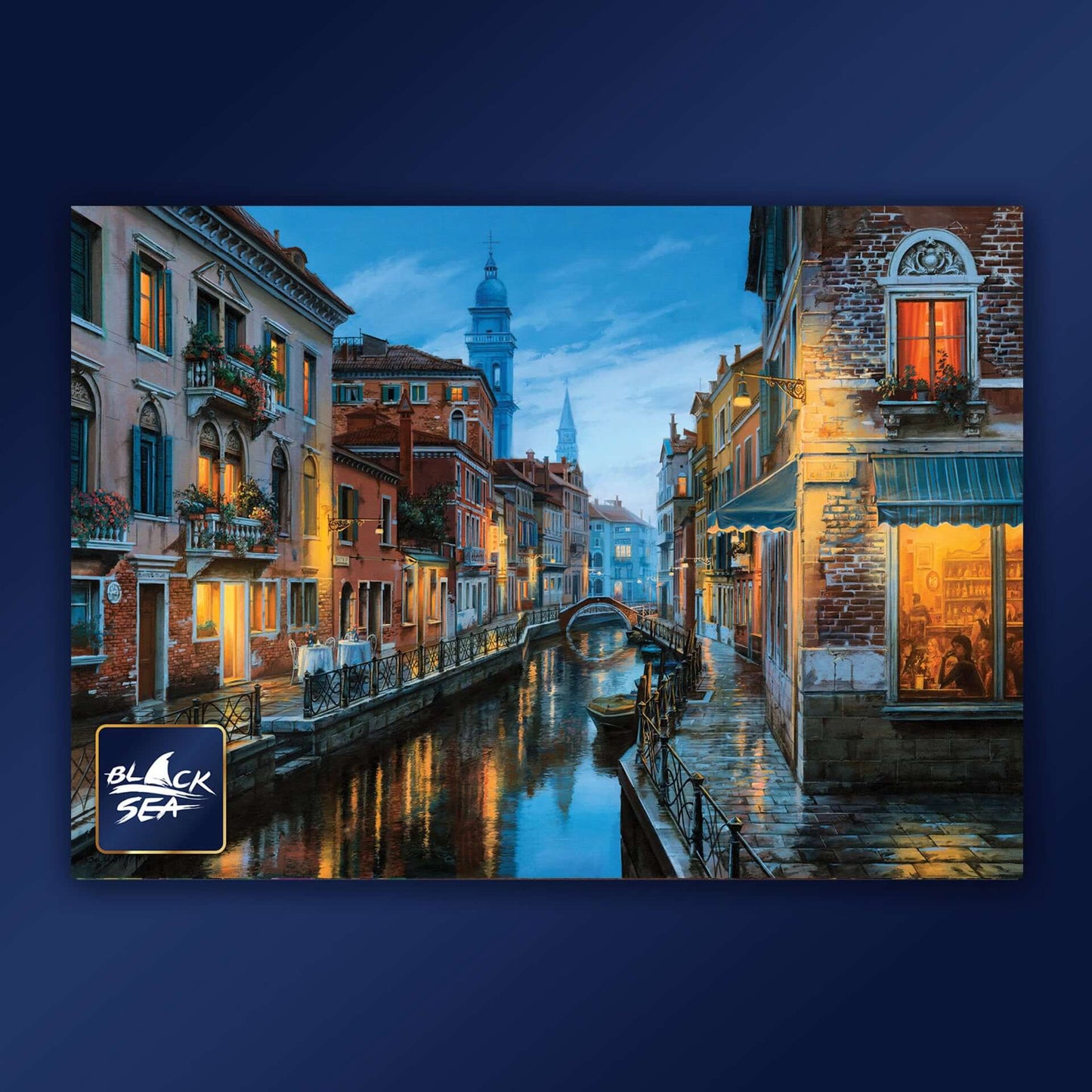 Puzzle Black Sea 1000 pieces - A table for one, The evening had just begun, and the nice little streets glowed gently under the soft light of the streetlamps. She was tired of the long day, so she went in the first café she saw. She ordered a cappuccino,