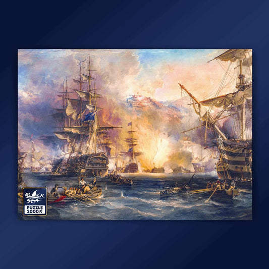 Puzzle Black Sea 2000 pieces - Bombardment of Algiers, Sometimes the cost of justice is enormous - thousands of victims fall in her name and there have been many bloody and devastating battles. The painting of George Chambers shows a battle in the name of