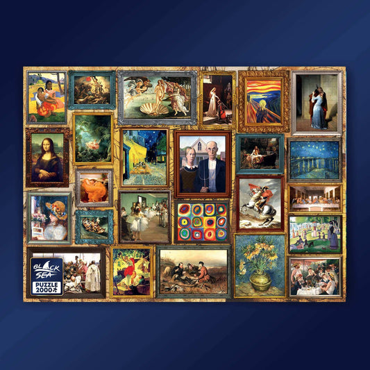 Puzzle Black Sea 2000 pieces - World's Greatest Paintings, Why enjoy just one painting when you could have 25? In front of you is a skillful collage made up of some of the greatest artworks of the visual arts, amongst which are masterpieces like Mona Lisa