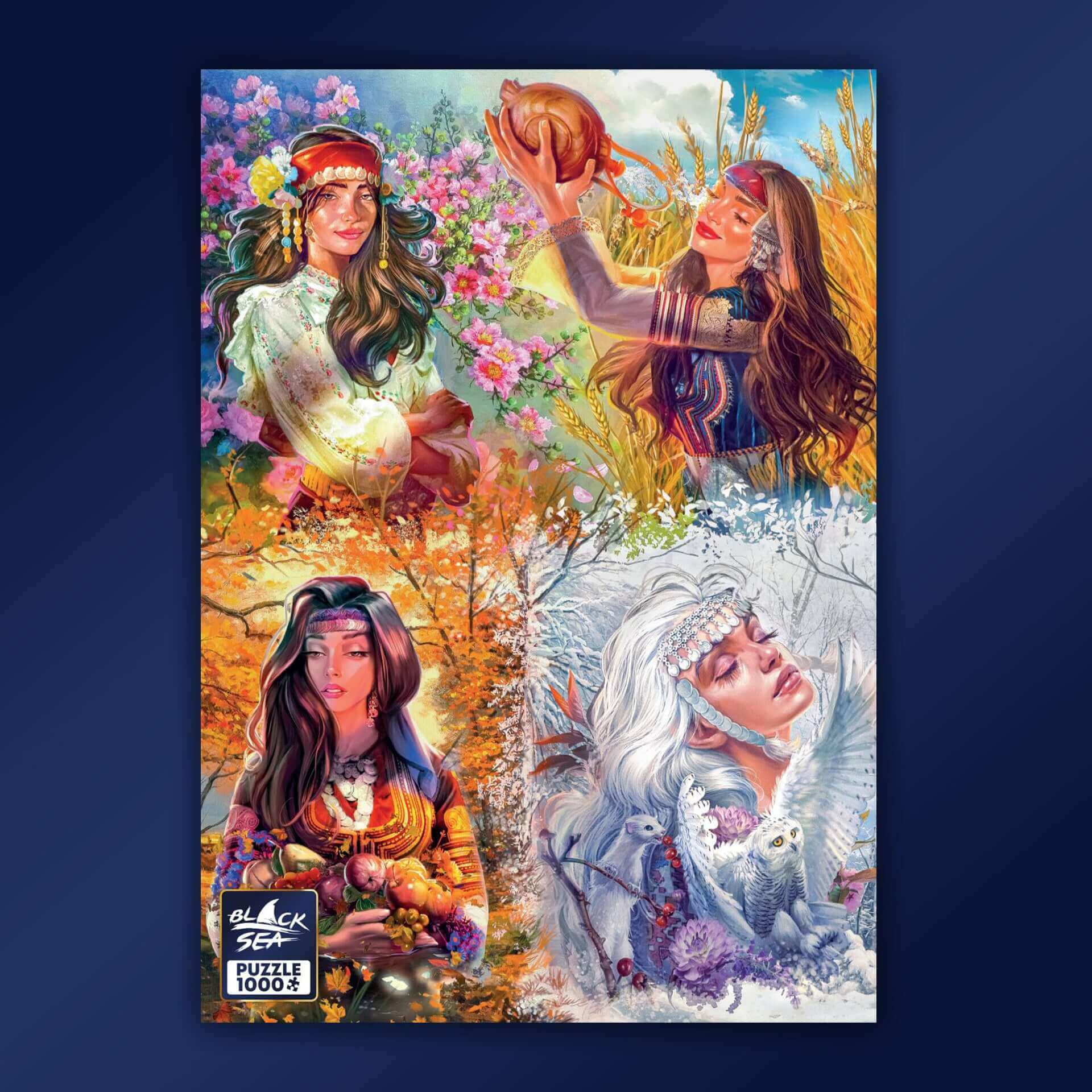 Puzzle Black Sea Premium 1000 pieces - Bulgaria in Four Seasons, This 1000 pieces puzzle describes the enchanting Bulgaria in all seasons. With the alternation of the seasons, breathtaking landscapes alternate as well. Spring showers the country with frag
