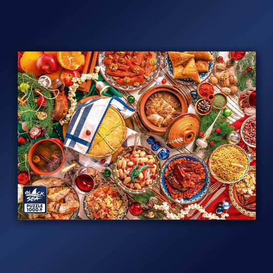 Puzzle Black Sea Premium 1000 pieces - Dinner table for Christmas Eve, Tradition dictates that the Christmas Eve dinner table be plentiful and laden with an odd number of dishes, as prepared by the deft hands of each housewife. One frame is all it takes f