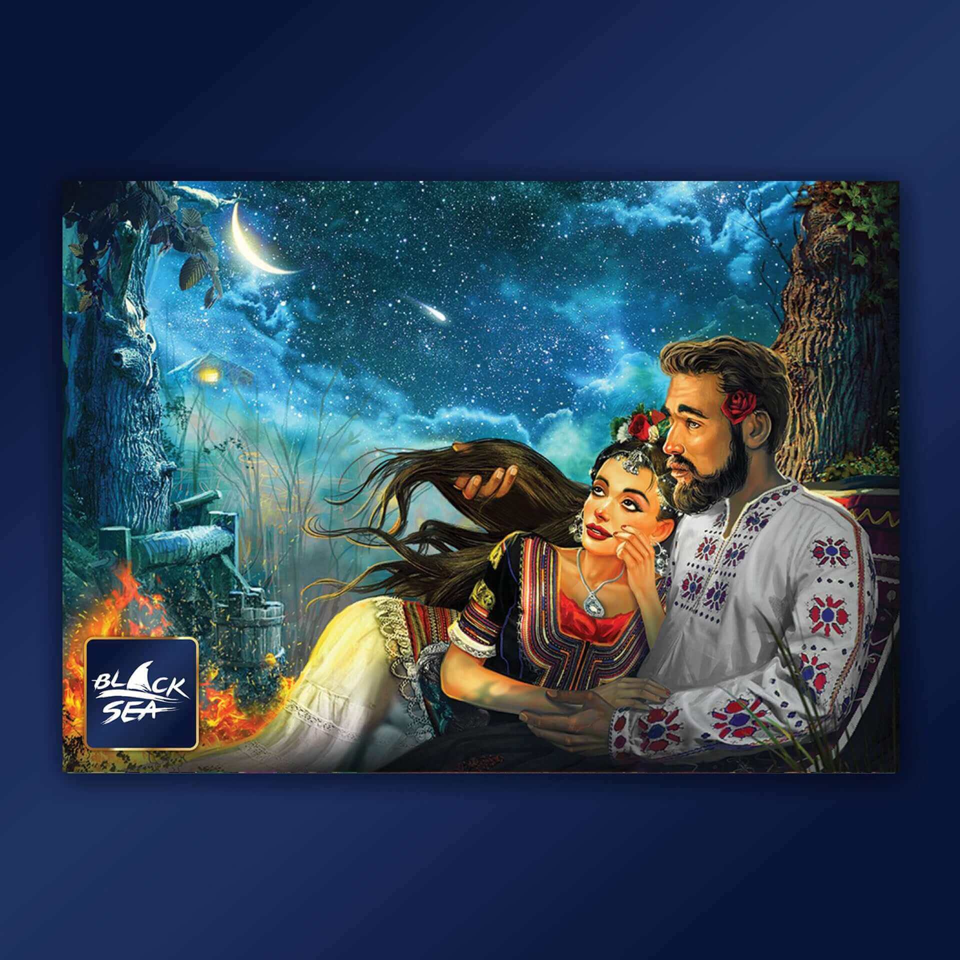 Puzzle Black Sea Premium 1000 pieces - Dream with Me, As the sun sets and the midnight crescent casts its magic veil across the world, every twinkling star turns into a dream, a sacred longing for love and kindness. Words are whispered in an embrace under