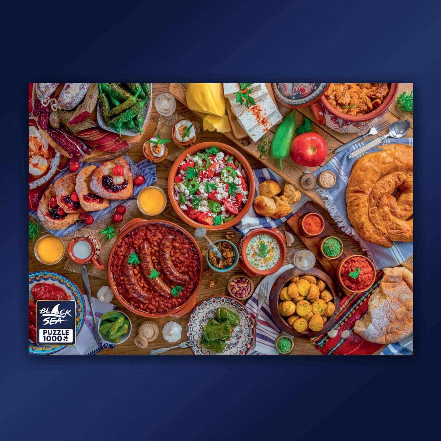 Puzzle Black Sea Premium 1000 pieces - Grandma's Table, Grandma’s table is cluttered with amazing dishes. The room is filled with an aroma of coziness and warmth. Banitsa, sarmi, stuffed peppers - all those traditional tastes that take us back to our chil