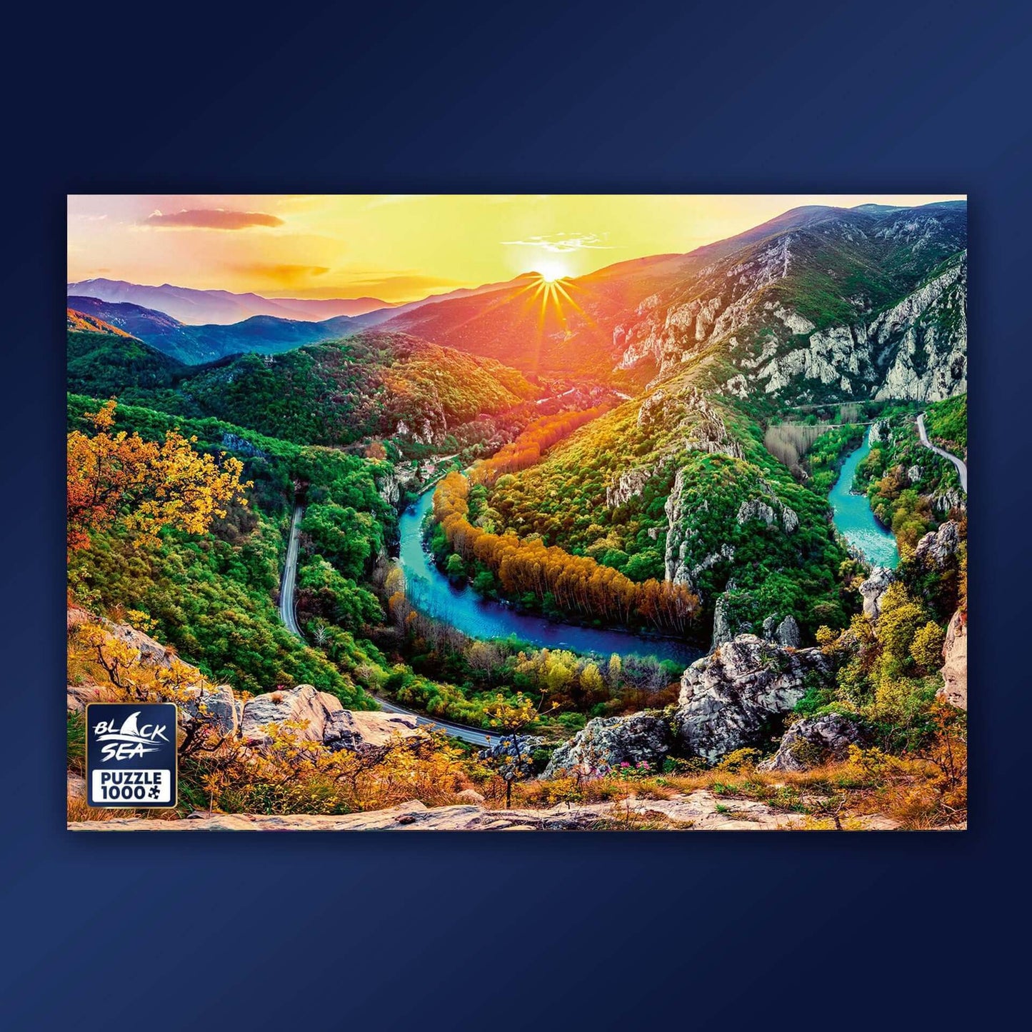 Puzzle Black Sea Premium 1000 pieces - Morning over the Balkan, Morning blooms in the Balkan mountain over the steep slopes of the picturesque Iskar gorge, at Lakatnik. The small village, huddling at the foot of the imposing rocks, is also waking up for t