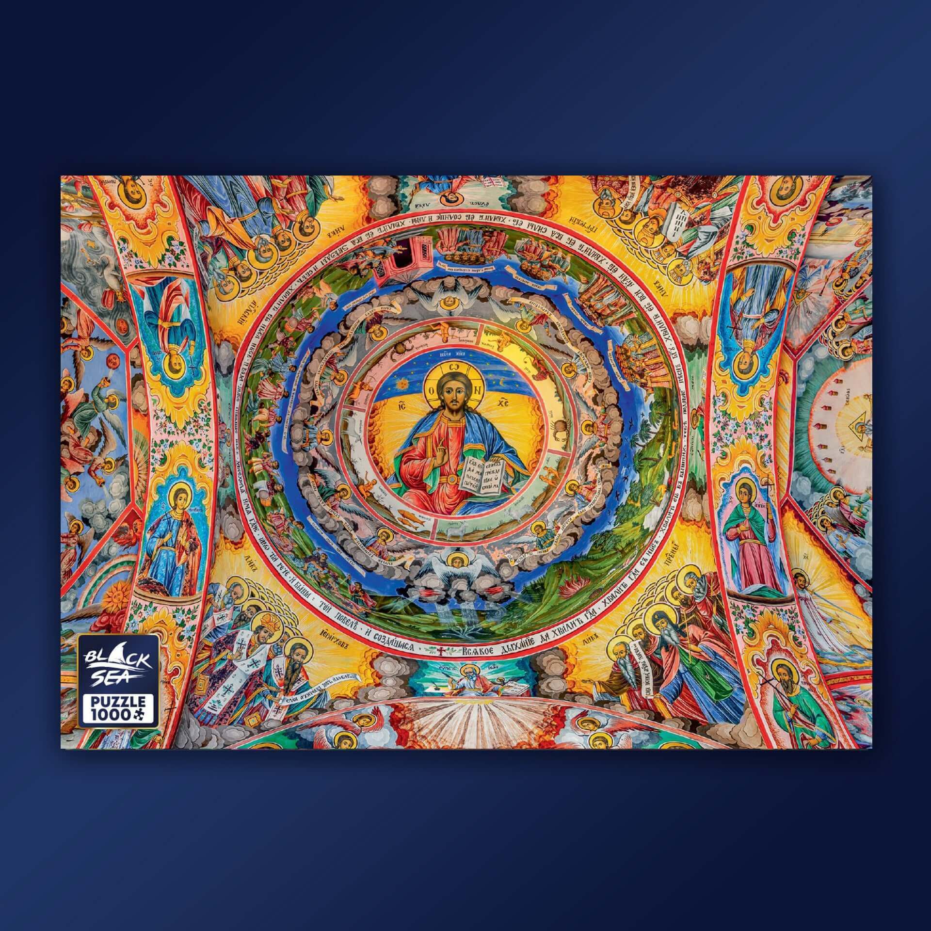 Puzzle Black Sea Premium 1000 pieces - Rila Monastery Frescoes, Rila Monastery has endured ten centuries of the elements, raids and attacks and it lives on, preserving the magnificence of its medieval wall paintings. Colours and themes come together in un