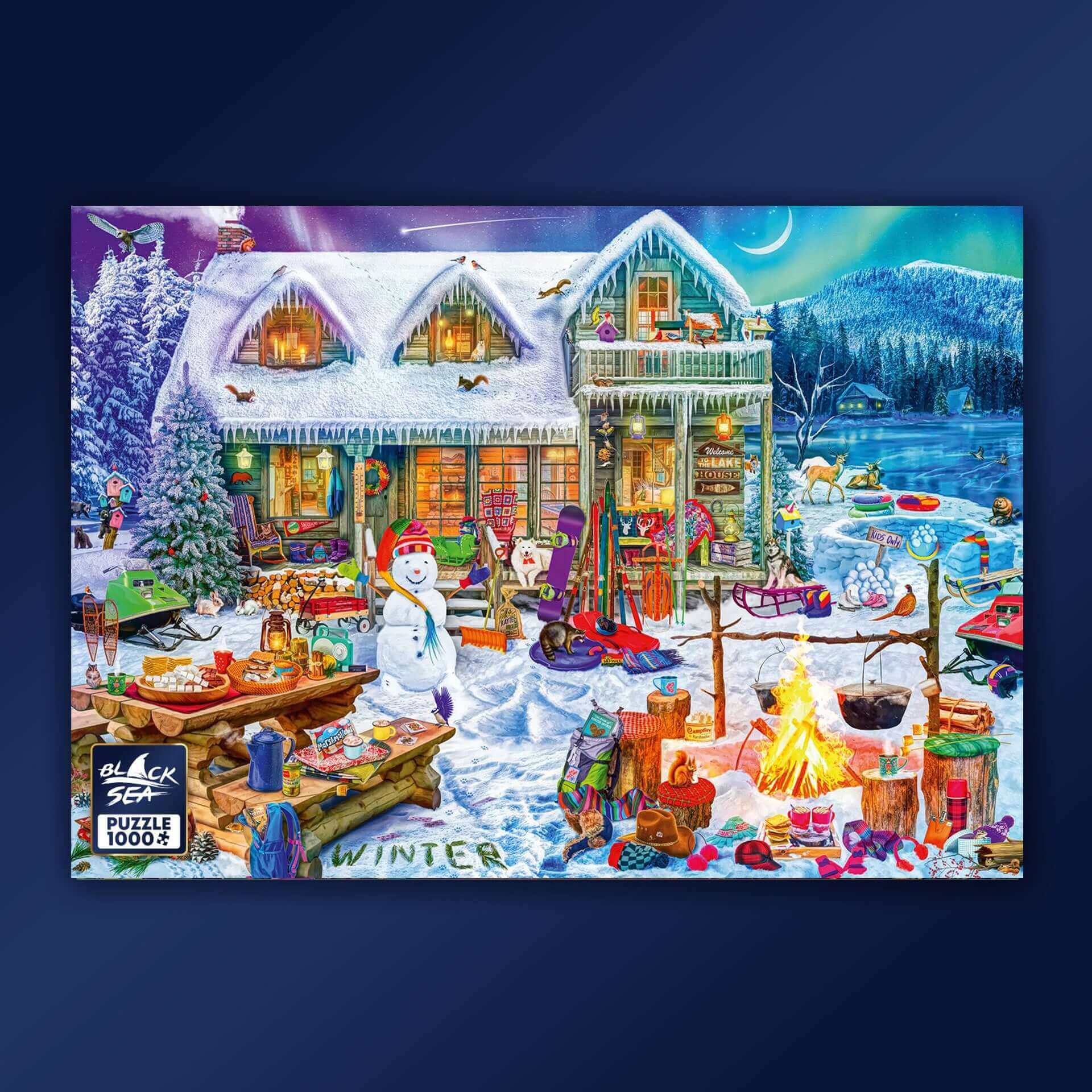 Puzzle Black Sea Premium 1000 pieces - The Joys of Winter, Experience the wintertime joys with a cup of hot chocolate in your hand, a favourite blanket, and a puzzle, which breathes life into the perfect winter imagined by you! Merry-making, figures made