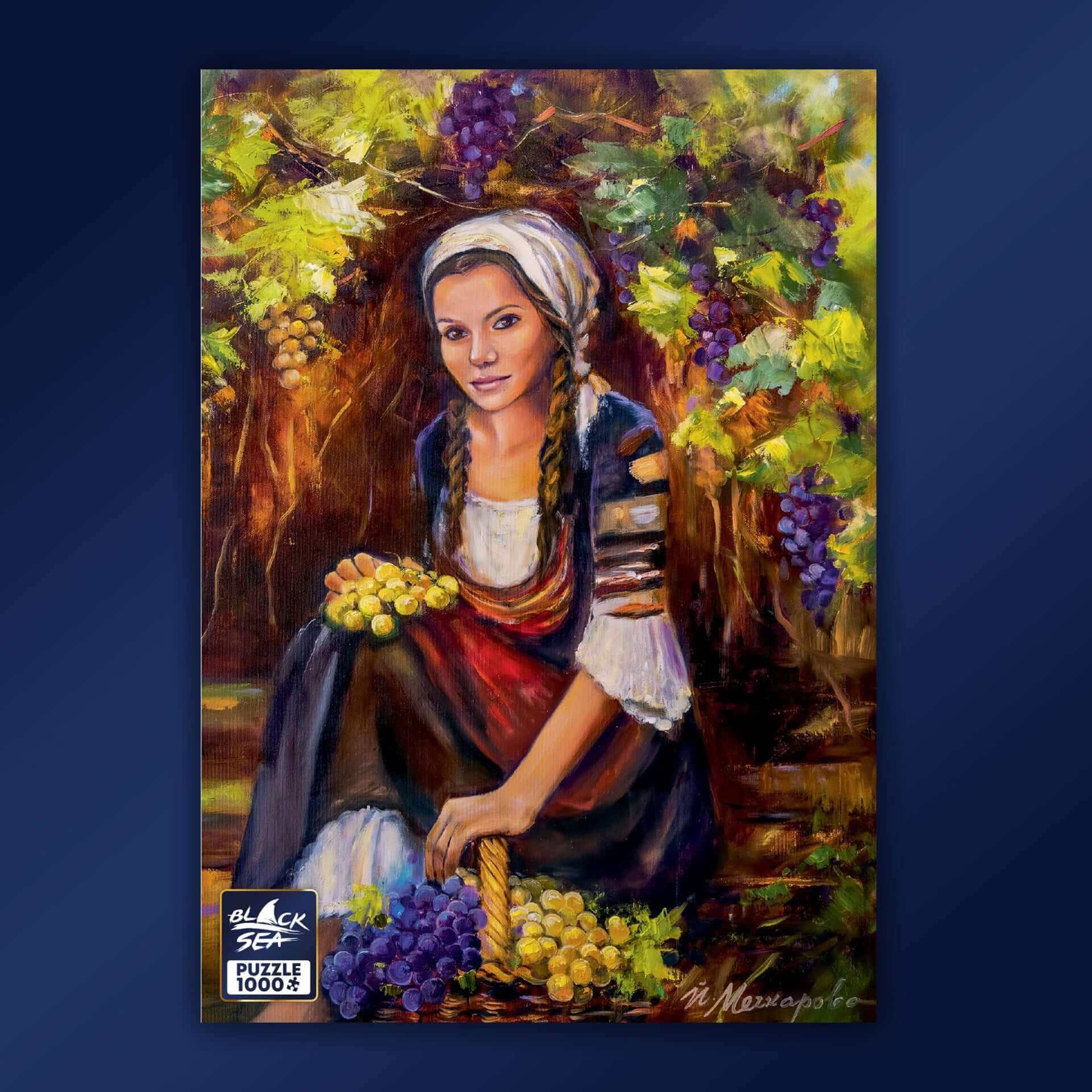Puzzle Black Sea Premium 1000 pieces - Under the Old Vine, According to the old Bulgarian tradition grapes should be picked on Feast of the Cross when the fruits are ripe, sweet and aromatic. A woman should pick them, as a woman’s more delicate hands will