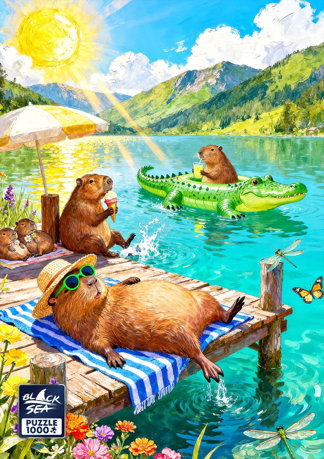 Sunny Beach of the Capybaras 1000 piece jigsaw puzzle – finished picture