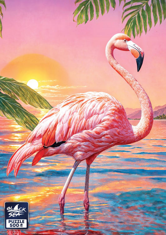 Puzzle Black Sea 500 pieces - Pink Flamingo at Sunset