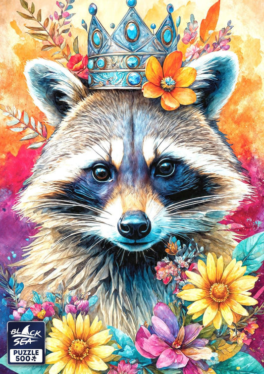 Puzzle Black Sea 500 pieces - Among the Flowers: Raccoon