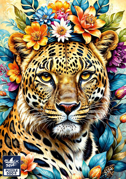 Puzzle Black Sea 500 pieces - Among the Flowers: Leopard