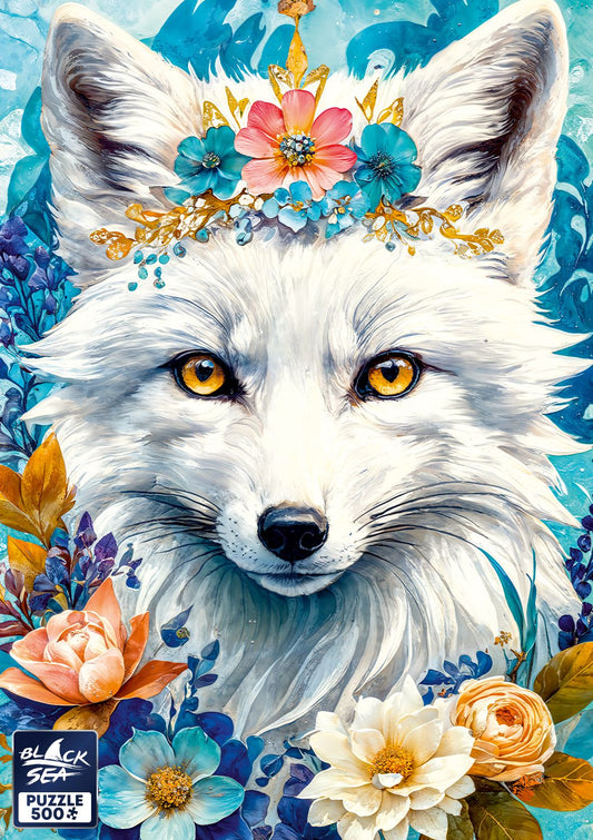 Puzzle Black Sea 500 pieces - Among the Flowers: Arctic fox