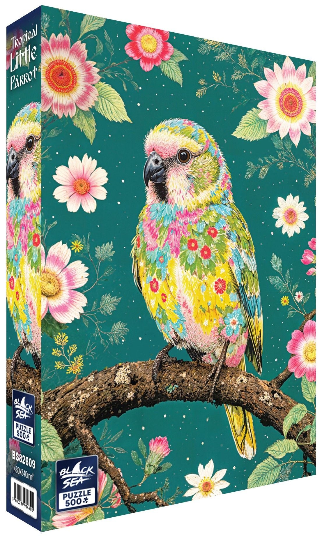 Tropical Little Parrot 500 piece jigsaw puzzle by Black Sea Puzzles – box