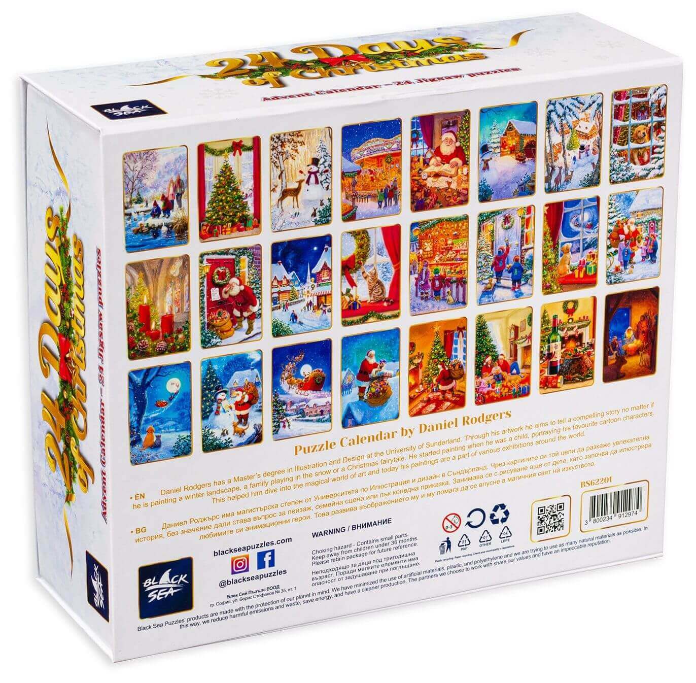 Christmas Advent Calendar 24x54 pieces - 24 Days of Christmas, Unveil a piece of Christmas magic every day with the latest addition to the Black Sea collection - an advent calendar featuring 24 thematic mini puzzles, packaged in a luxurious box. In the sp