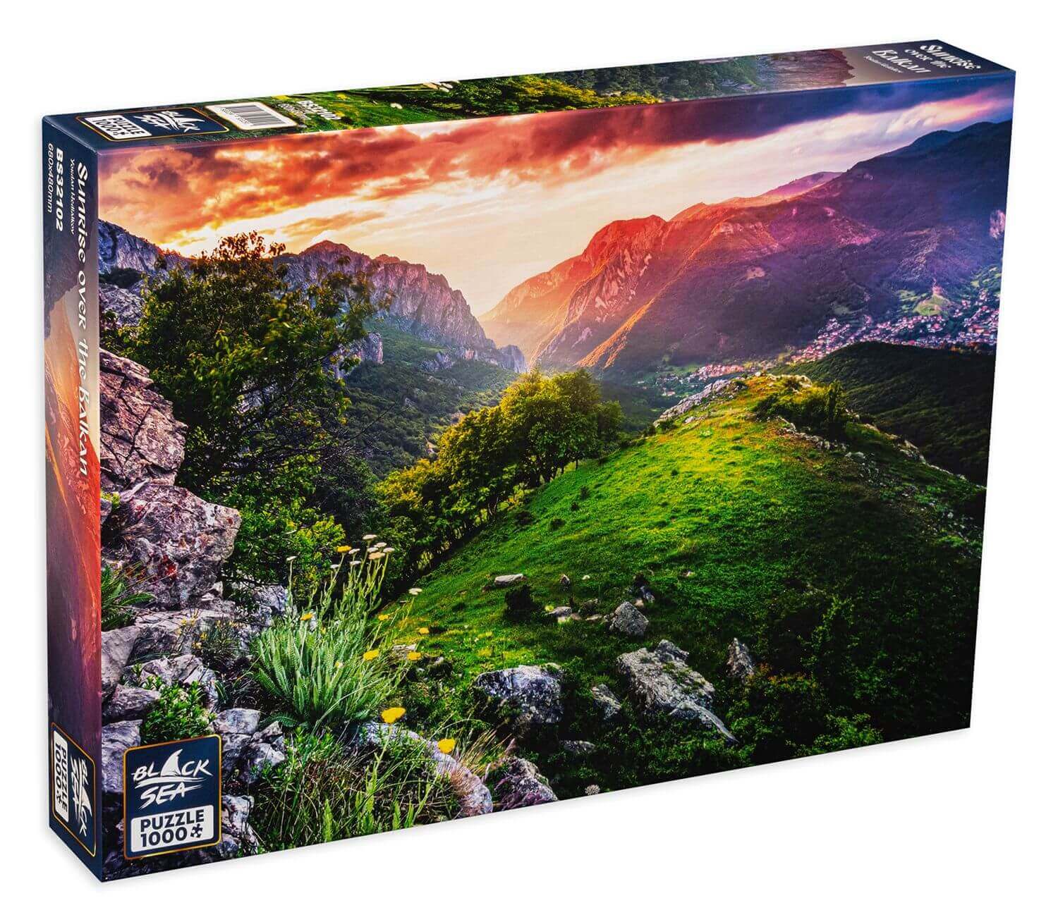 Puzzle Black Sea 1000 pieces - Sunrise over the mountain, The Vrachanski Balkan range impresses with the austerity of its beautiful nature; the sharp, jagged outline of its vertical cliffs rises to more than 400 metres, and among the cliffs more than 500
