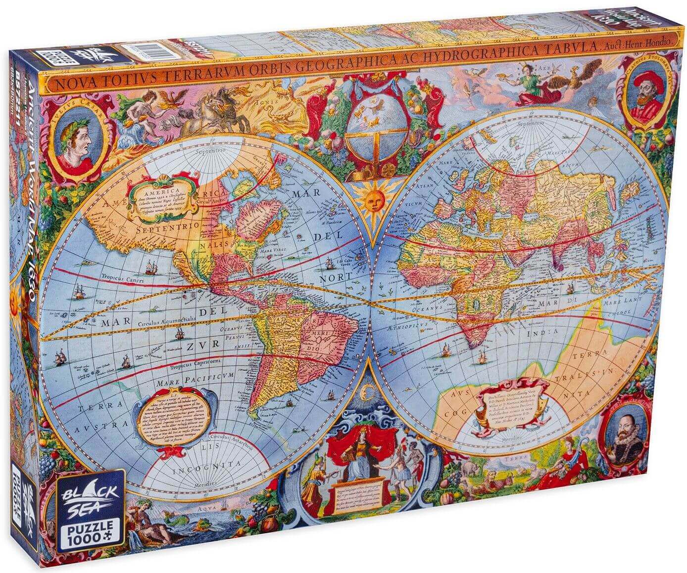 Puzzle Black Sea Premium 1000 pieces - Ancient World Map, 1630, The talented Dutch engraver and cartographer Henry Hondios (Henricus Hondius) created an ancient map in 1630, which since then arouses admiration, and from the distance of time we can rightly
