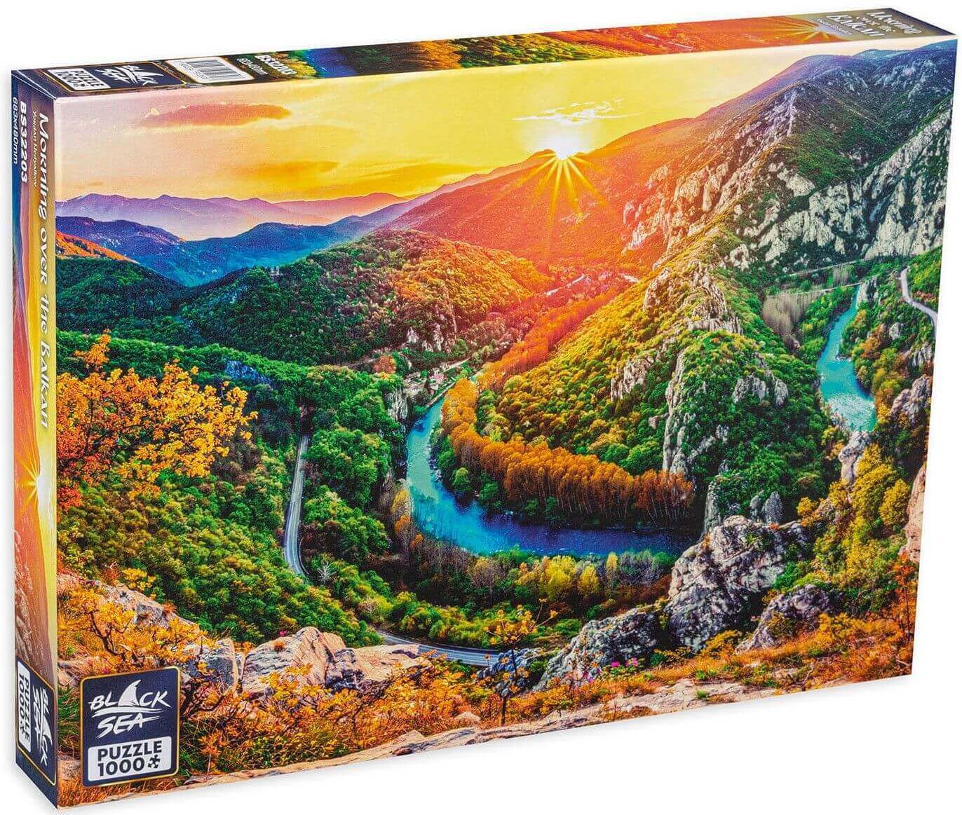 Puzzle Black Sea Premium 1000 pieces - Morning over the Balkan, Morning blooms in the Balkan mountain over the steep slopes of the picturesque Iskar gorge, at Lakatnik. The small village, huddling at the foot of the imposing rocks, is also waking up for t