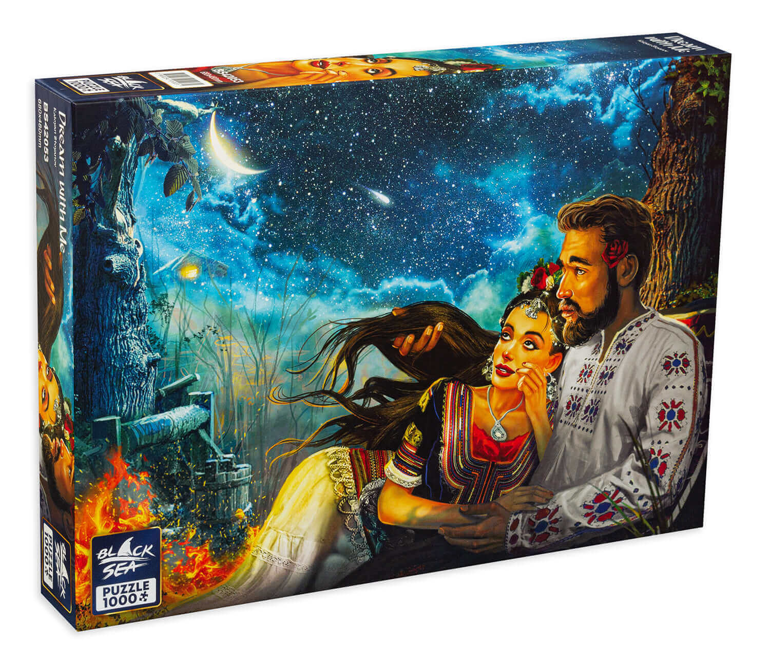Puzzle Black Sea Premium 1000 pieces - Dream with Me, As the sun sets and the midnight crescent casts its magic veil across the world, every twinkling star turns into a dream, a sacred longing for love and kindness. Words are whispered in an embrace under