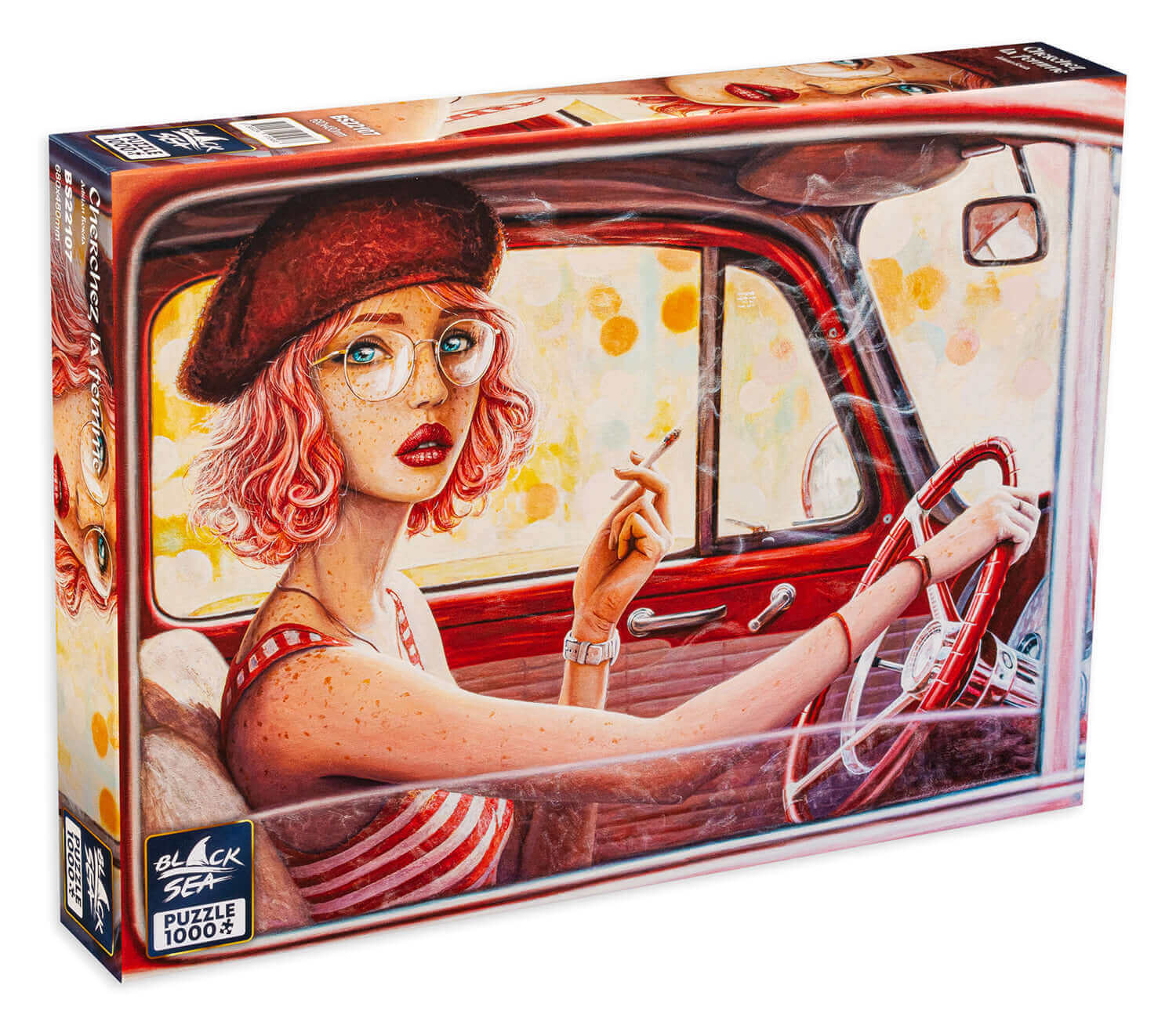 Puzzle Black Sea 1000 pieces - Cherchez la femme, Delicate and tender as a porcelain doll, the woman in pink keeps her secrets well. Her eyes, however, glow with confidence and power that help her achieve anything and everything. She is a true adventurer,