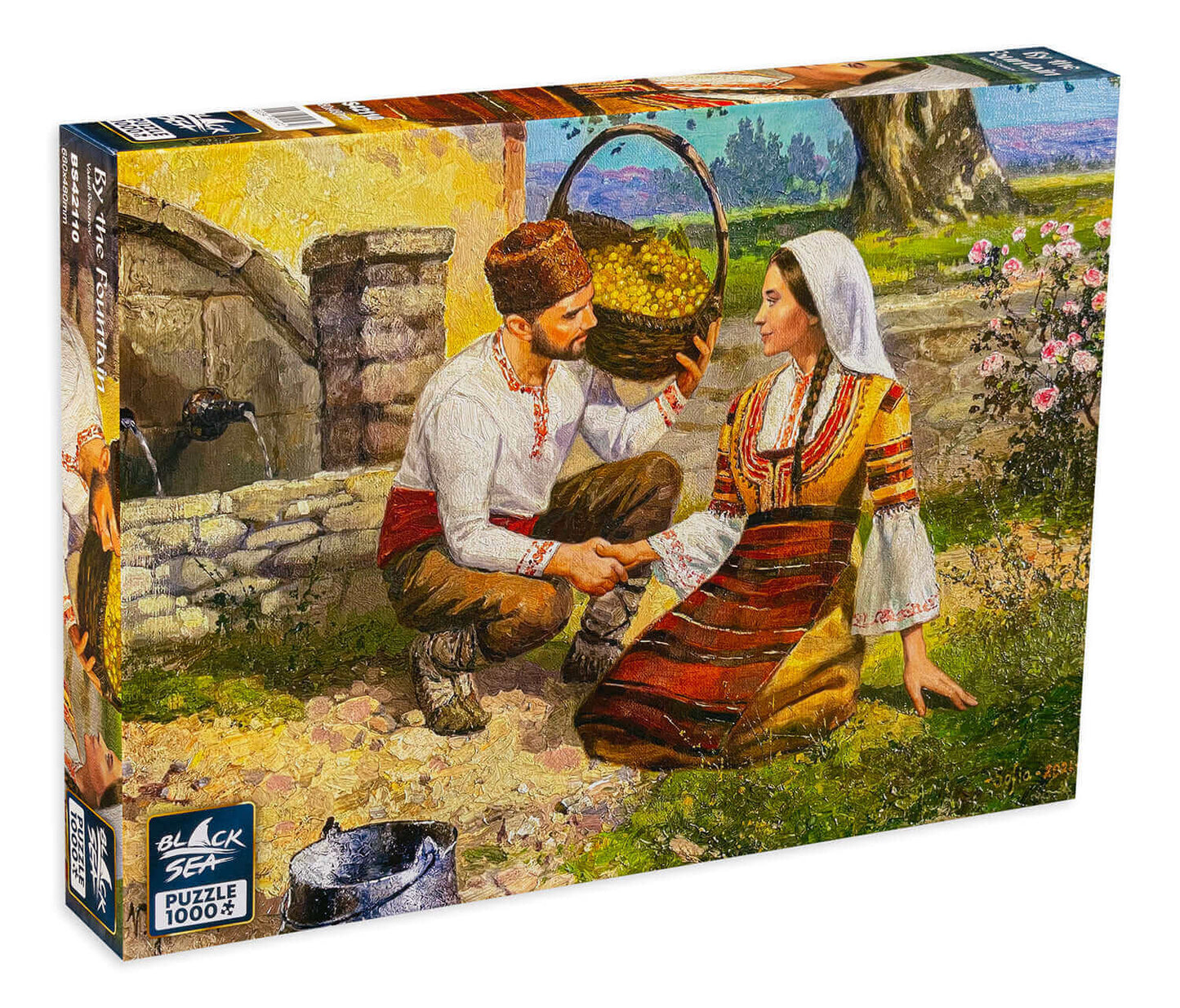 Puzzle Black Sea 1000 pieces - By the fountain, The autumn air was sweet with the scents of the freshly picked grapes and lush roses. With her long hair braided, dressed in her best attire, she went to the fountain to fetch water for the thirsty grape-pic